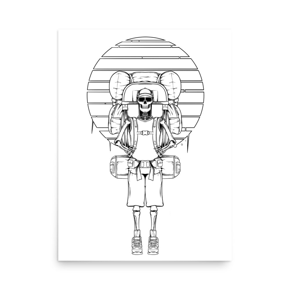 SKELLIES Hiking Man Poster - Skeleton Hiking Line Graphic, Wall Art for Hiking Enthusiasts