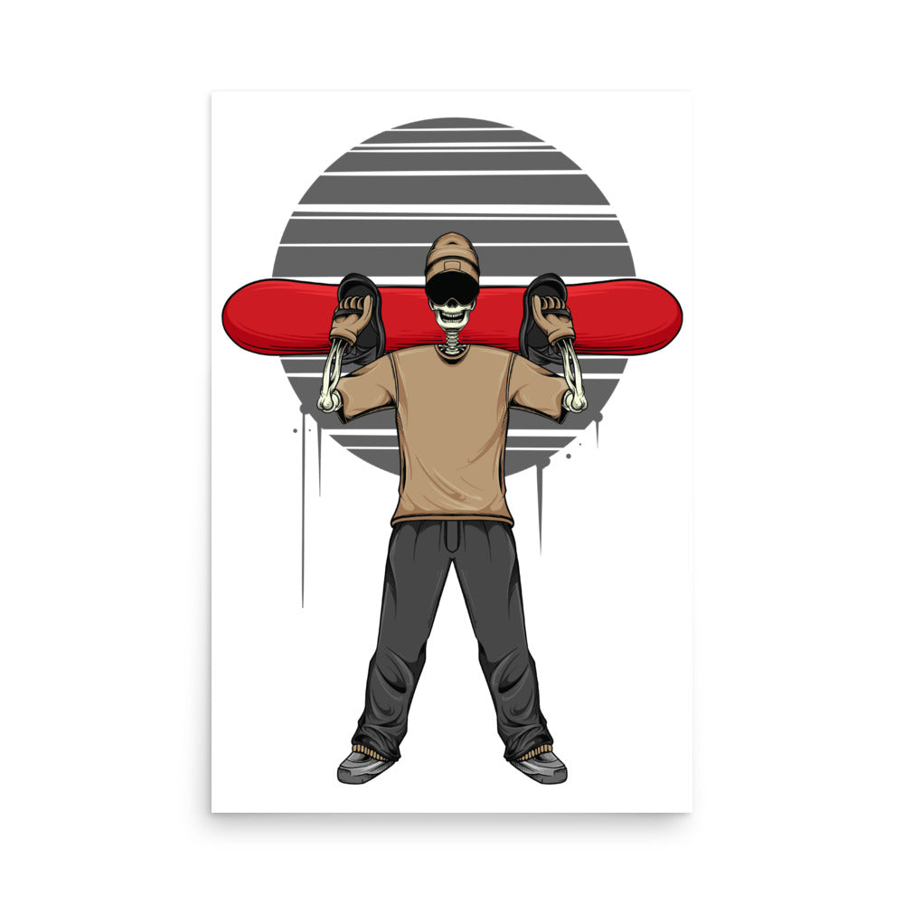 SKELLIES Snowboarding Man Poster - Skeleton Snowboarding Graphic, Wall Art for Snowboarding Enthusiasts