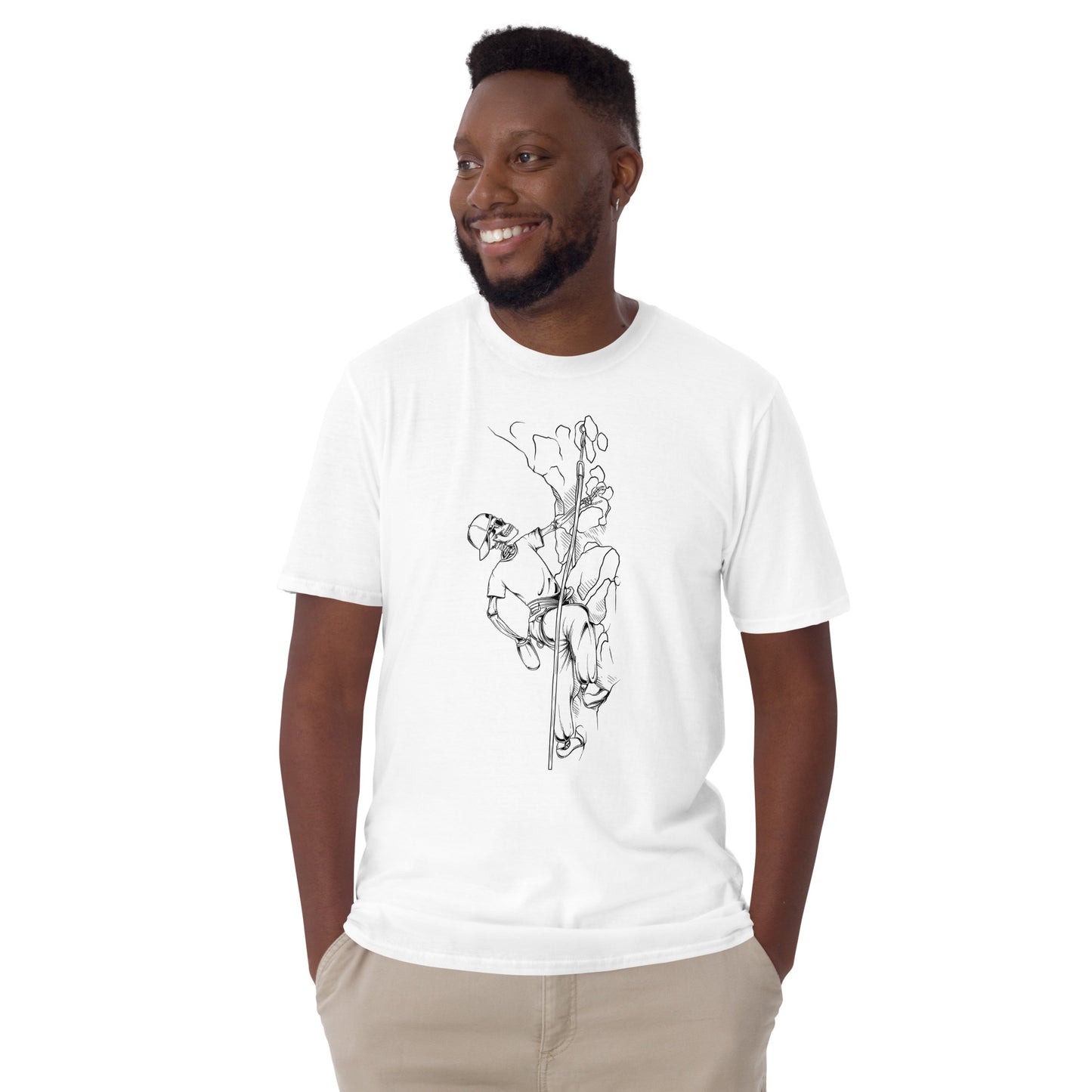 SKELLIES Men's Graphic T-shirt - Skeleton Rock Climbing T-shirt Line Print, Regular Fit, Casual Wear