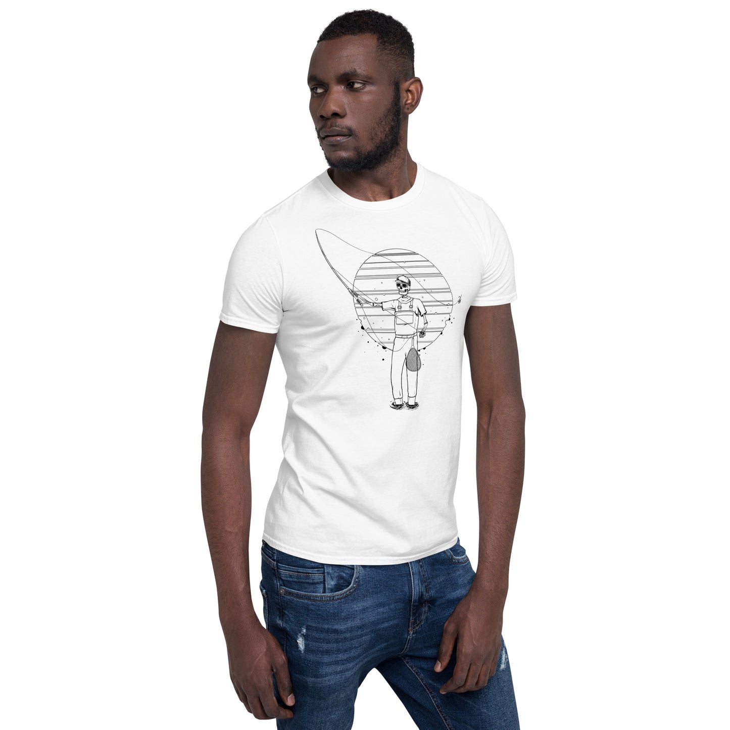 SKELLIES Men's Graphic T-shirt - Skeleton Fly Fishing T-shirt Line Print, Regular Fit, Casual Wear