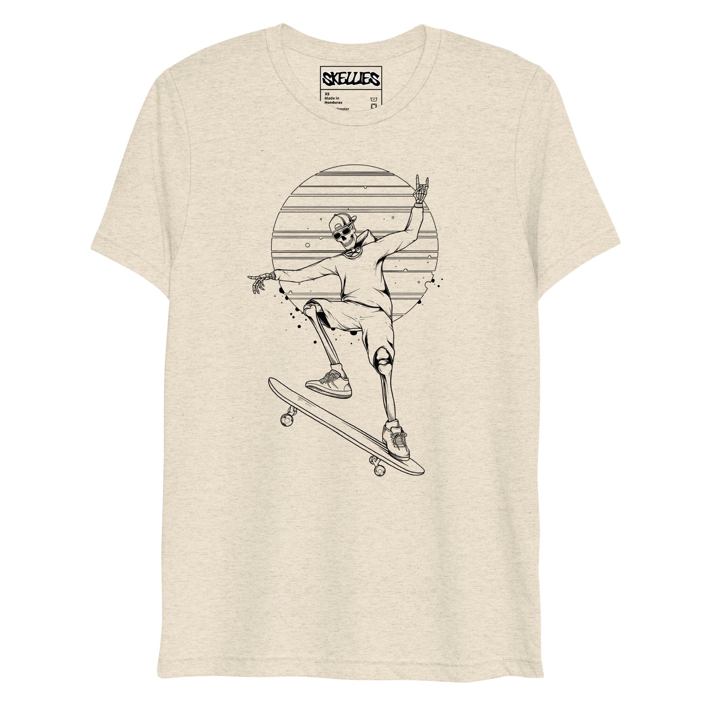 SKELLIES Men's Line Graphic Tri-Blend T-shirt - Skeleton Skateboarding T-shirt Line Print, Regular Fit, Casual Wear