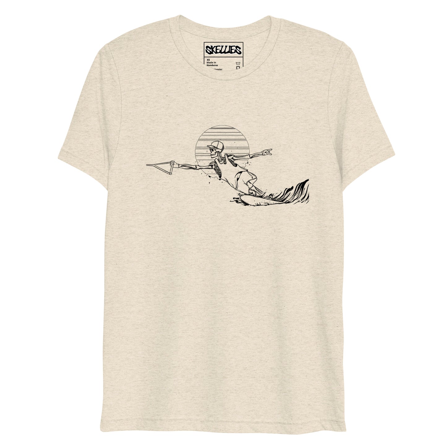 SKELLIES Men's Line Graphic Tri-Blend T-shirt - Skeleton Water Skiing T-shirt Line Print, Regular Fit, Casual Wear
