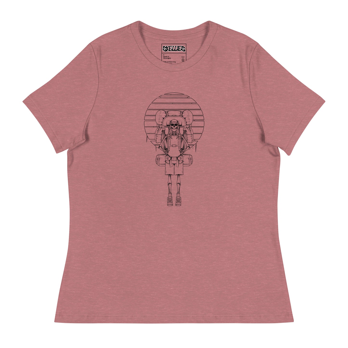 SKELLIES Women's Graphic T-shirt - Skeleton Hiking T-shirt Line Print, Relaxed Fit, Casual Wear
