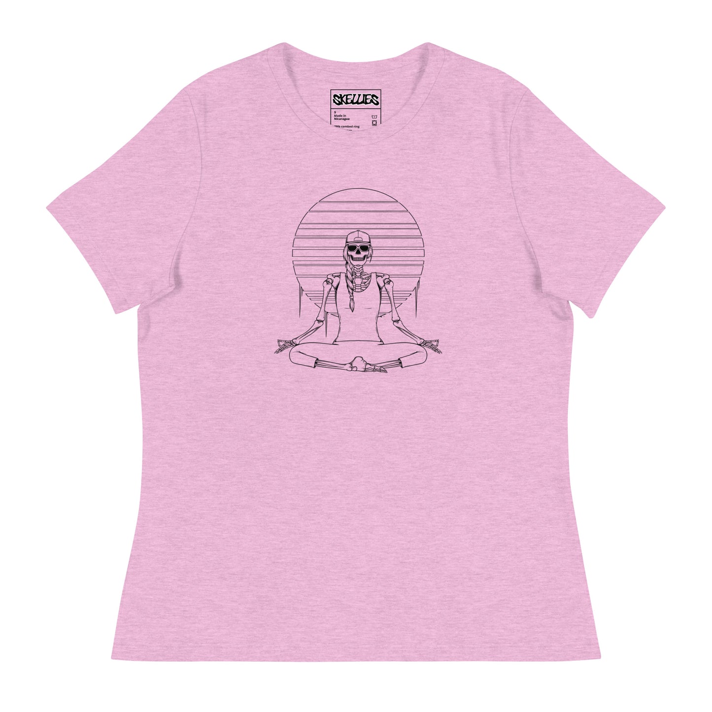 SKELLIES Women's Graphic T-shirt - Skeleton Yoga T-shirt Line Print, Relaxed Fit, Casual Wear