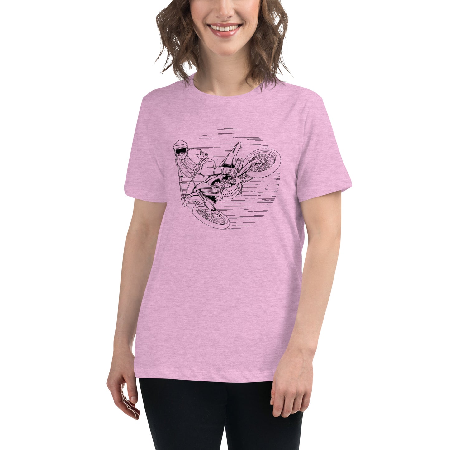 SKELLIES Women's Graphic T-shirt - Skeleton Motocross T-shirt Line Print, Relaxed Fit, Casual Wear