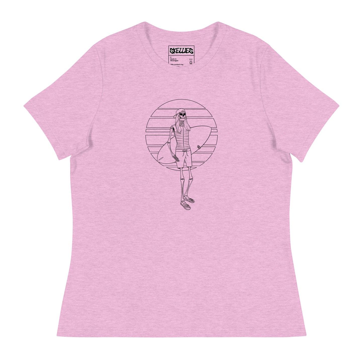SKELLIES Women's Graphic T-shirt - Skeleton Wakesurfing T-shirt Line Print, Relaxed Fit, Casual Wear