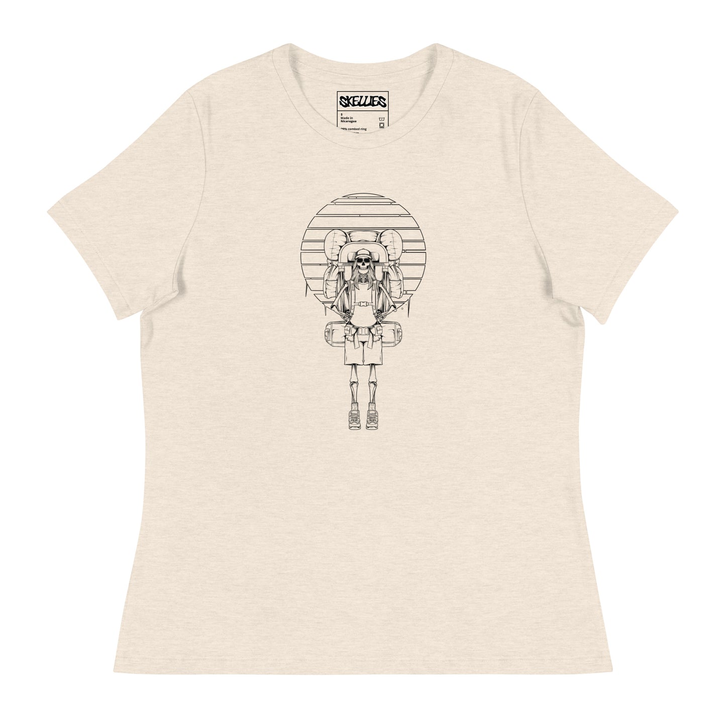 SKELLIES Women's Graphic T-shirt - Skeleton Hiking T-shirt Line Print, Relaxed Fit, Casual Wear