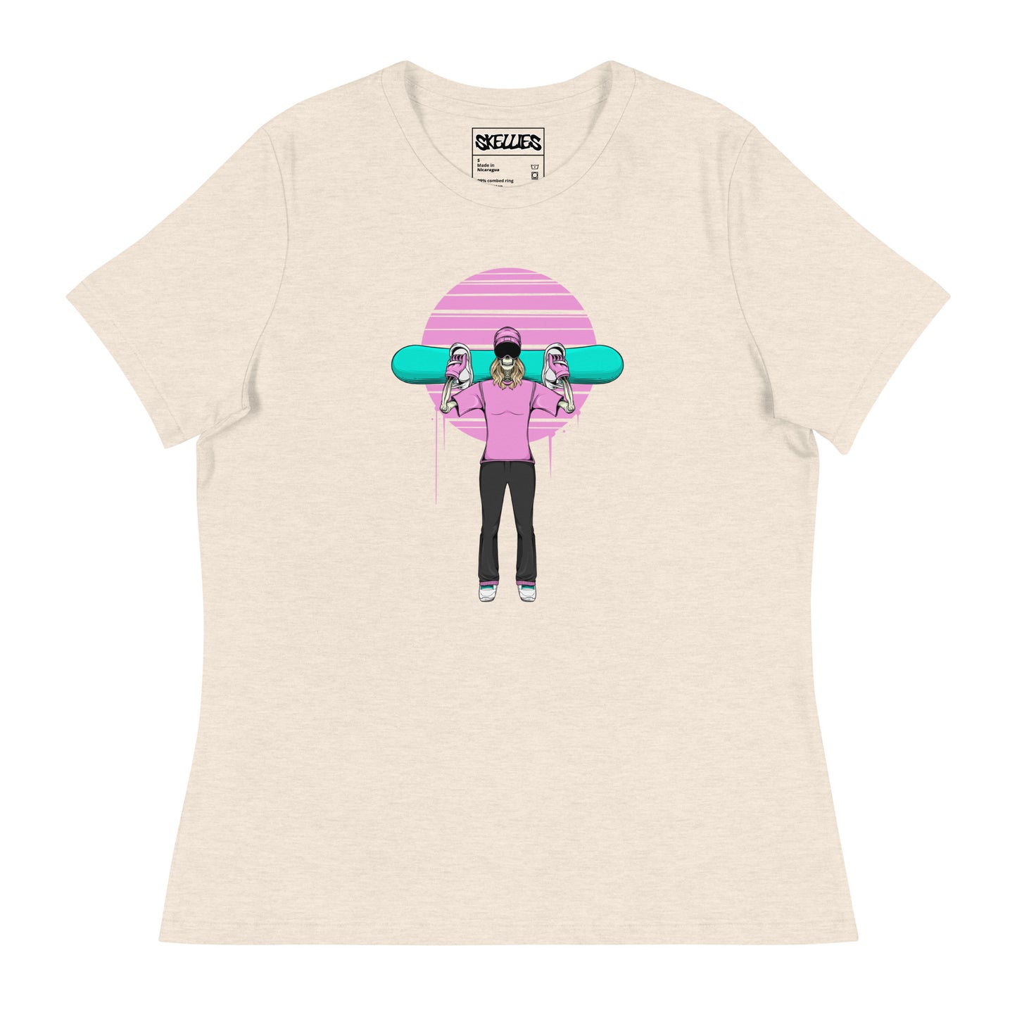 SKELLIES Women's Graphic T-shirt - Skeleton Snowboarding T-shirt Print, Relaxed Fit, Casual Wear