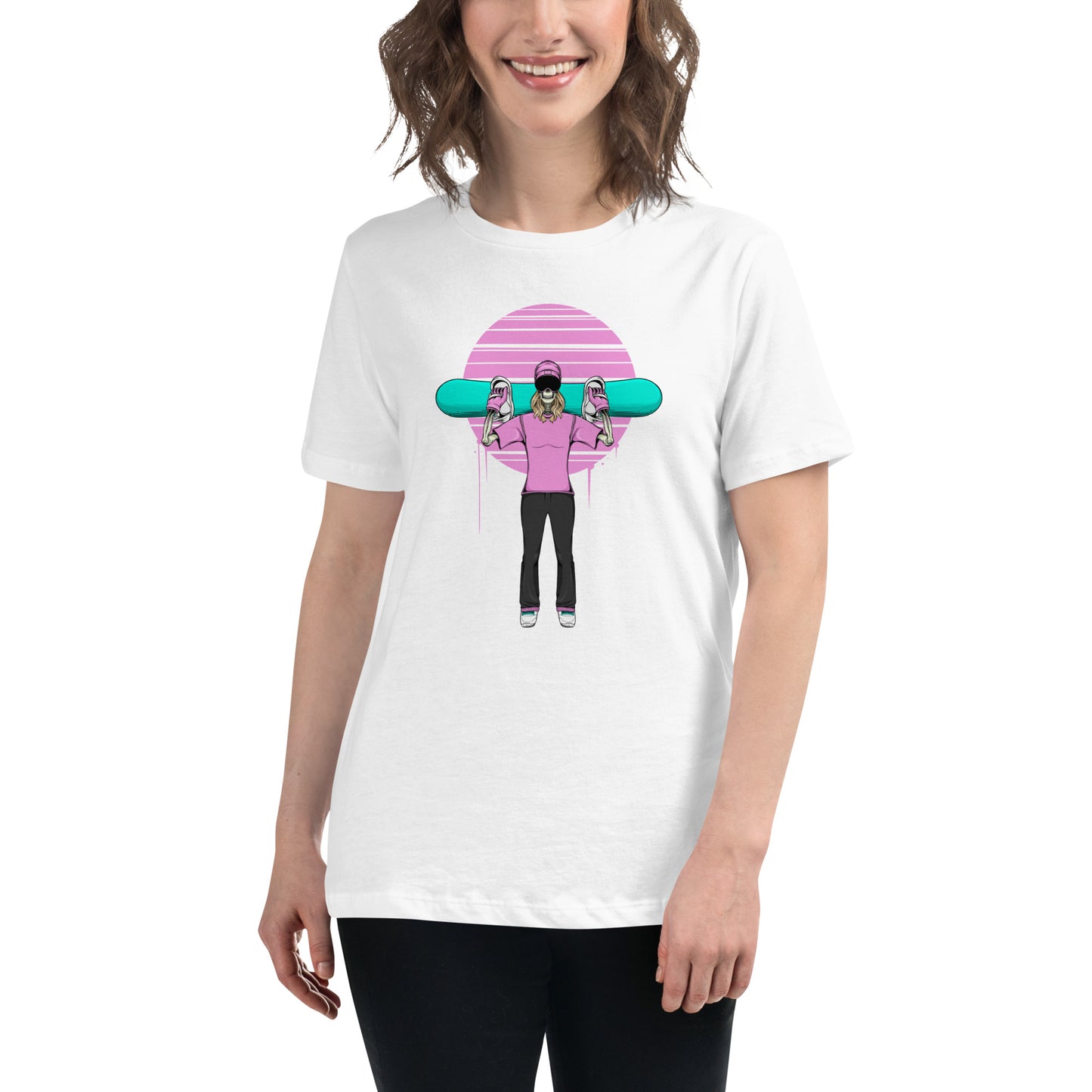 SKELLIES Women's Graphic T-shirt - Skeleton Snowboarding T-shirt Print, Relaxed Fit, Casual Wear