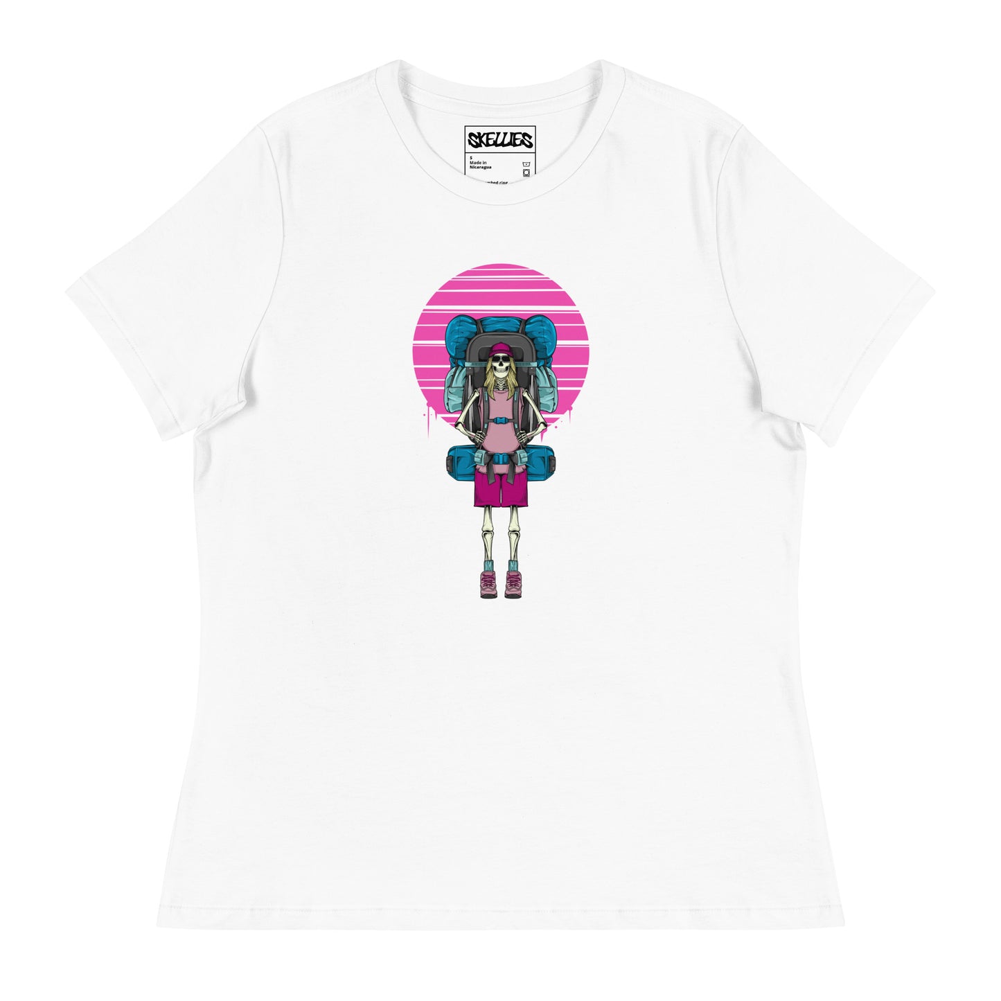 SKELLIES Women's Graphic T-shirt - Skeleton Hiking T-shirt Print, Relaxed Fit, Casual Wear