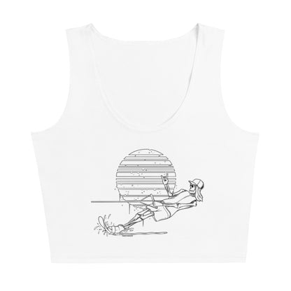 SKELLIES Women's Line Graphic Crop Top - Skeleton Water Skiing Crop Top Line Print, Casual Wear