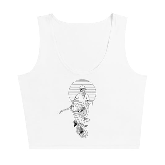 SKELLIES Women's Line Graphic Crop Top - Skeleton BMXing Crop Top Line Print, Casual Wear