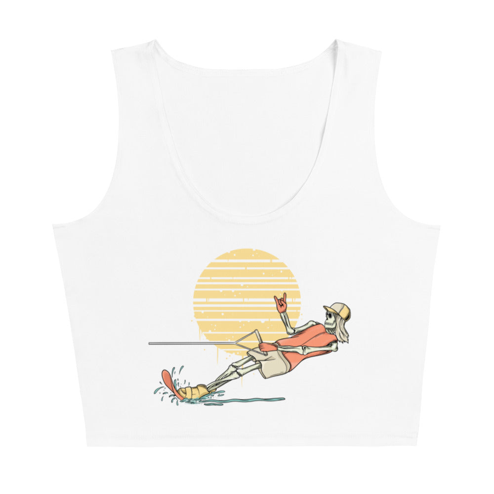 SKELLIES Women's Graphic Crop Top - Skeleton Water Skiing Crop Top Print, Casual Wear