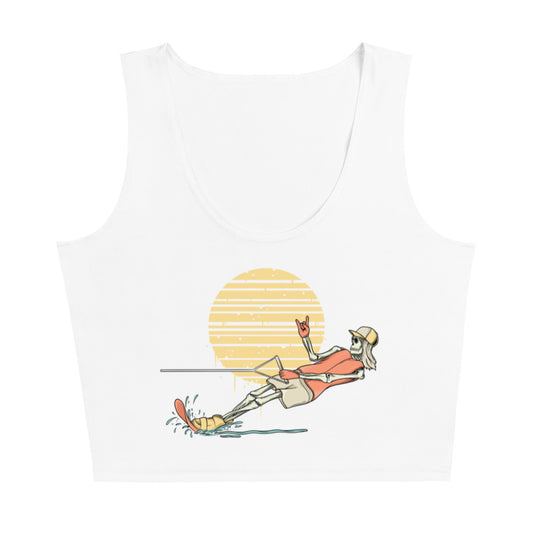 SKELLIES Women's Graphic Crop Top - Skeleton Water Skiing Crop Top Print, Casual Wear