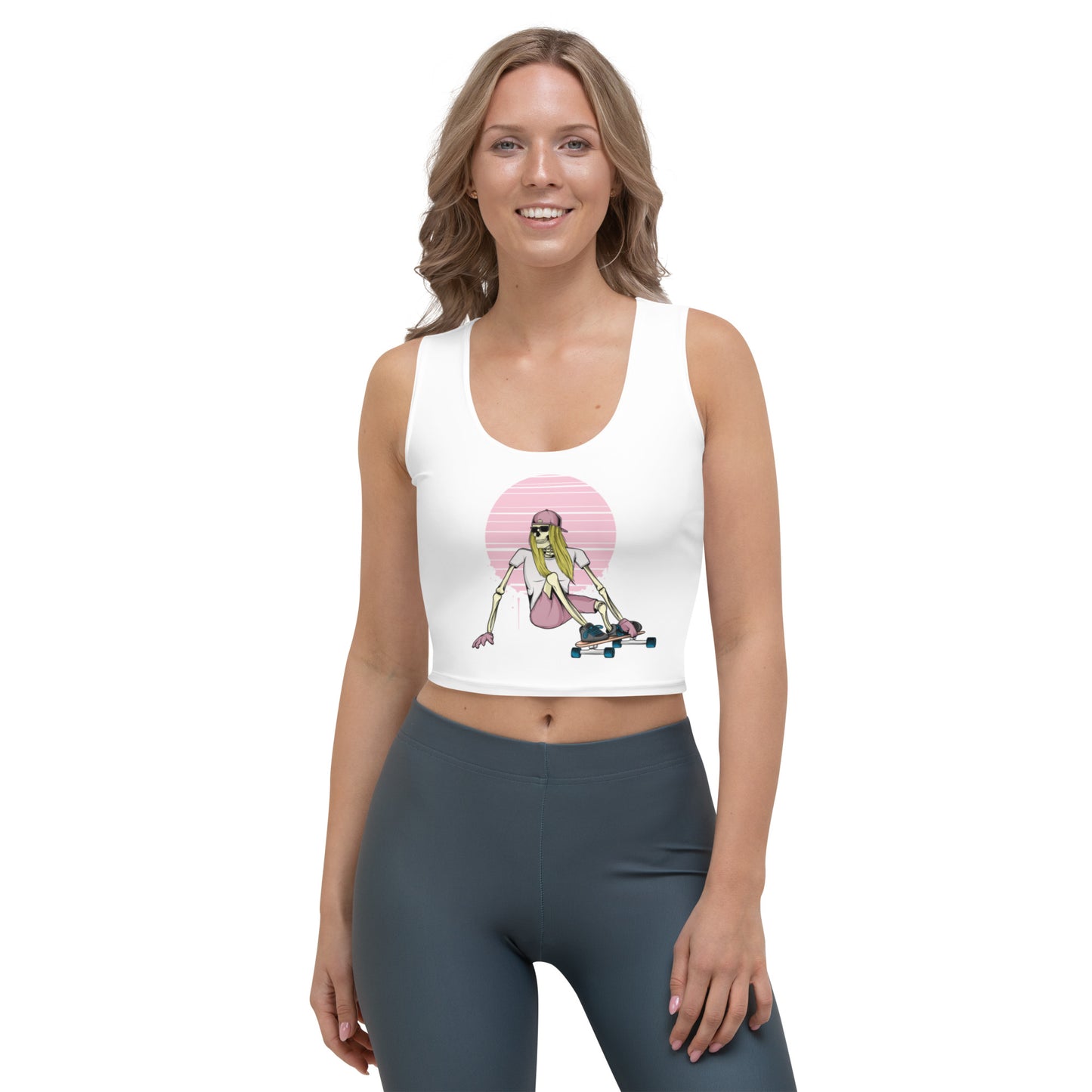 SKELLIES Women's Graphic Crop Top - Skeleton Longboarding Crop Top Print, Casual Wear