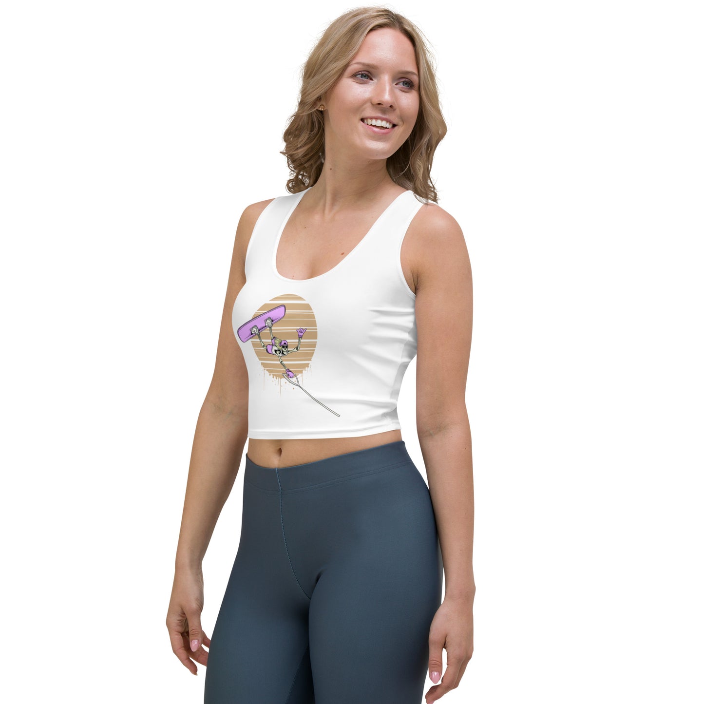 SKELLIES Women's Graphic Crop Top - Skeleton Wakeboarding Crop Top Print, Casual Wear