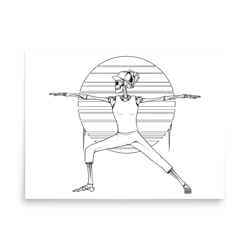 SKELLIES Yoga Warrior Woman Poster - Skeleton Yoga Warrior Line Graphic, Wall Art for Yoga Enthusiasts