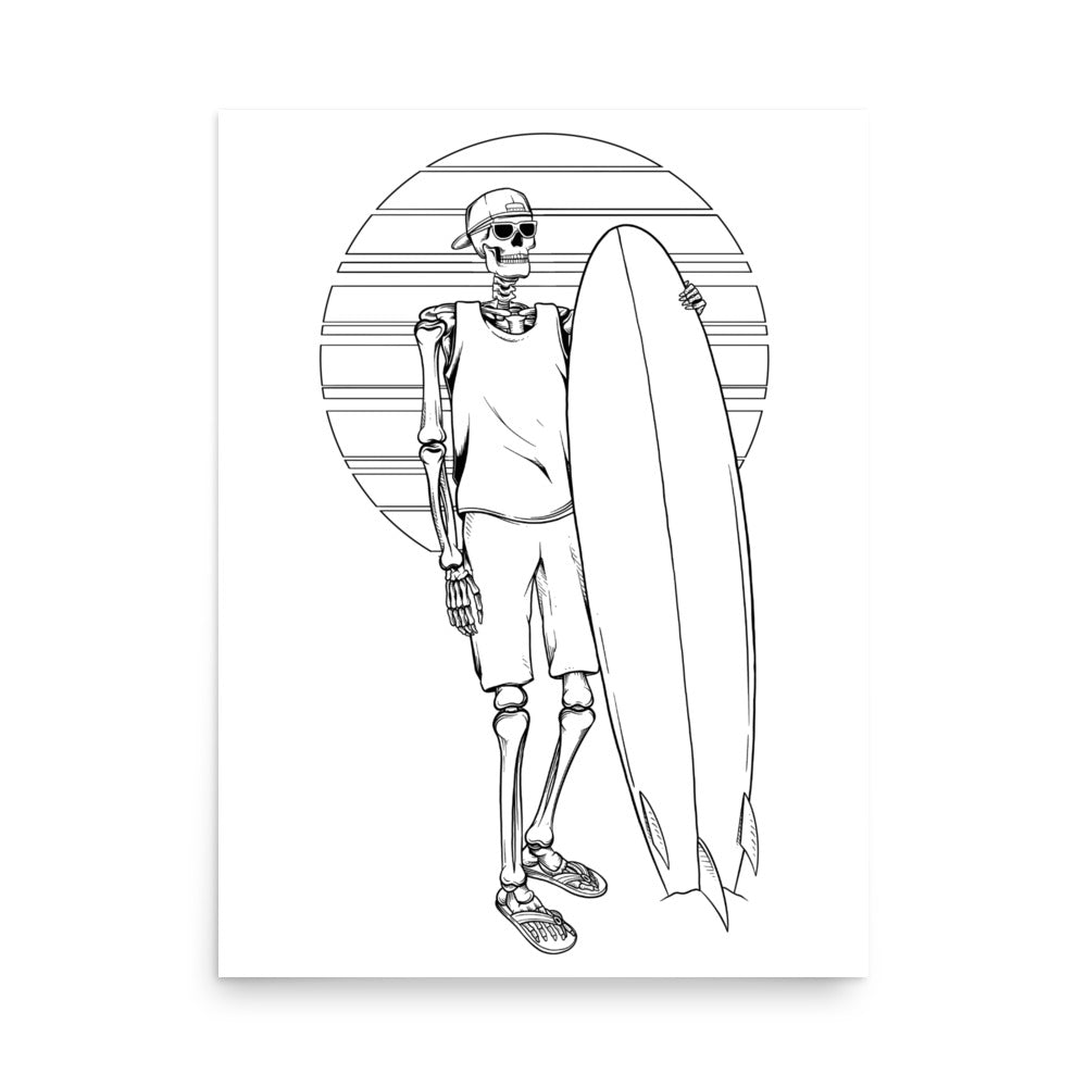 SKELLIES Surfing Man Poster - Skeleton Surfing Line Graphic, Wall Art for Surfing Enthusiasts