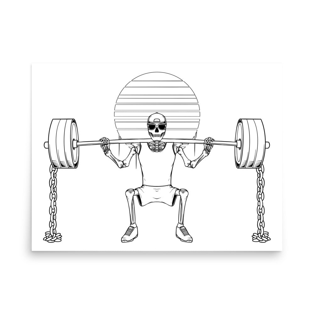 SKELLIES Gym Man Poster - Skeleton Weightlifting Line Graphic, Wall Art for Gym Enthusiasts