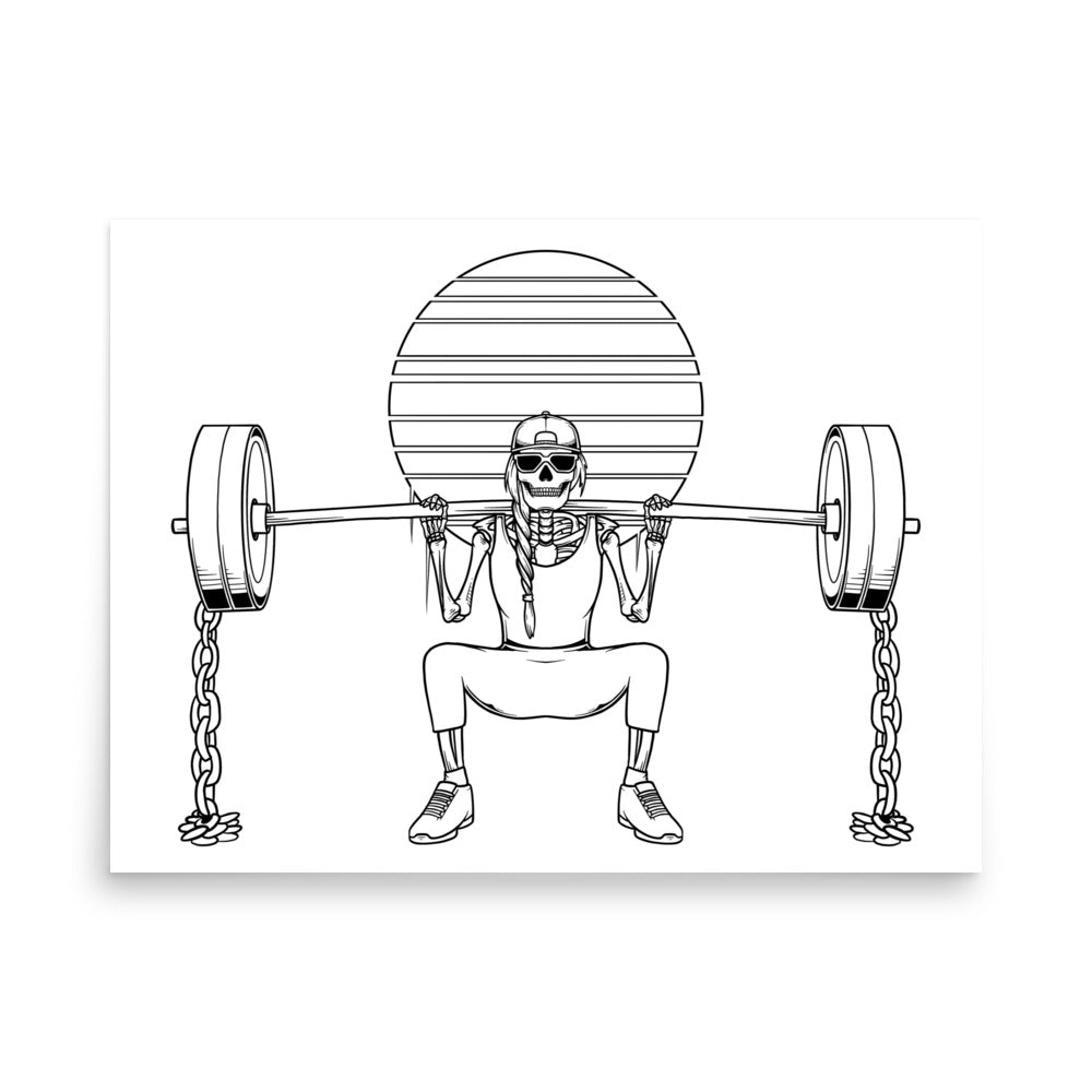 SKELLIES Gym Woman Poster - Skeleton Weightlifting Line Graphic, Wall Art for Gym Enthusiasts