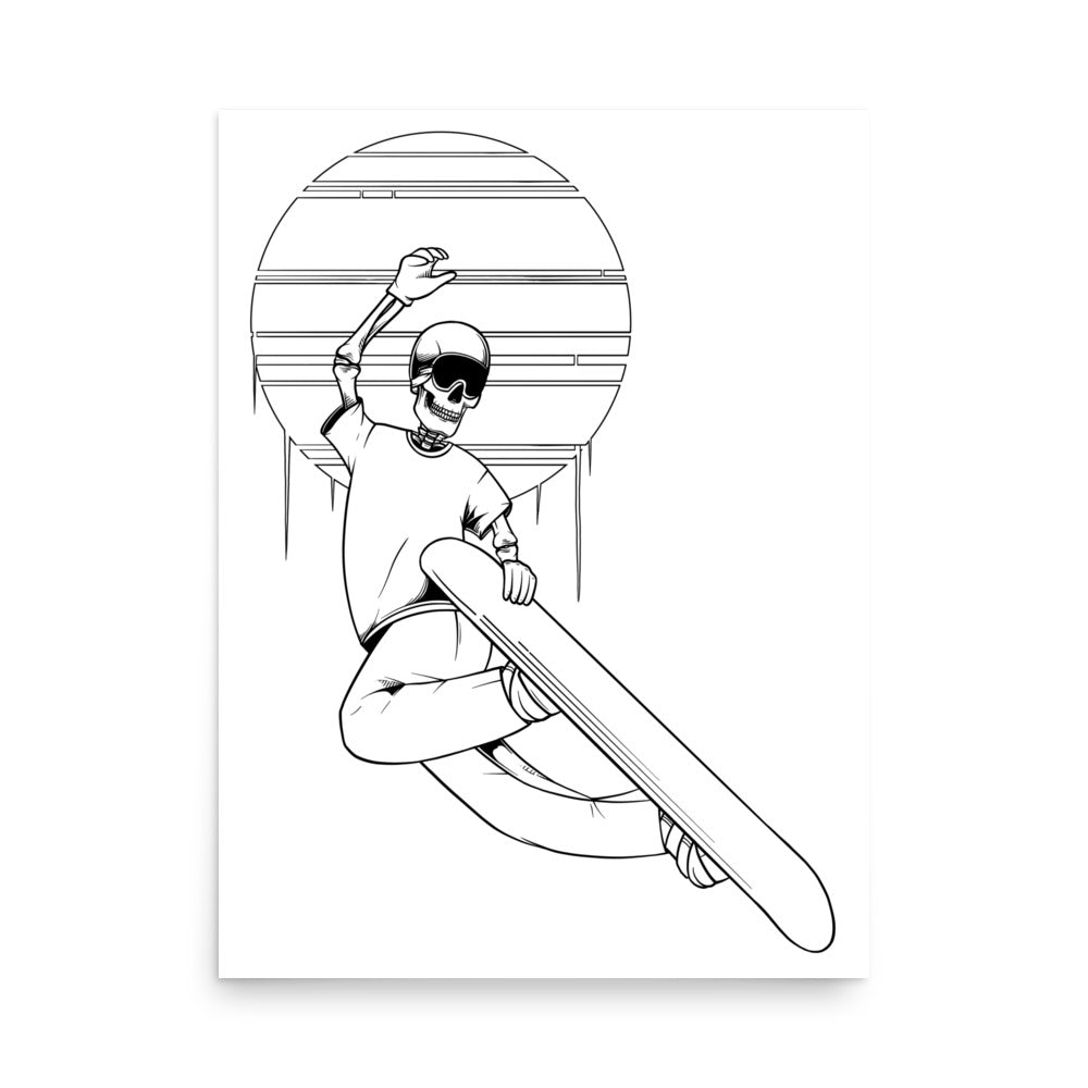 SKELLIES Snowboard Grab Man Poster - Skeleton Snowboard Grab Line Graphic, Wall Art for Snowboarding Enthusiasts