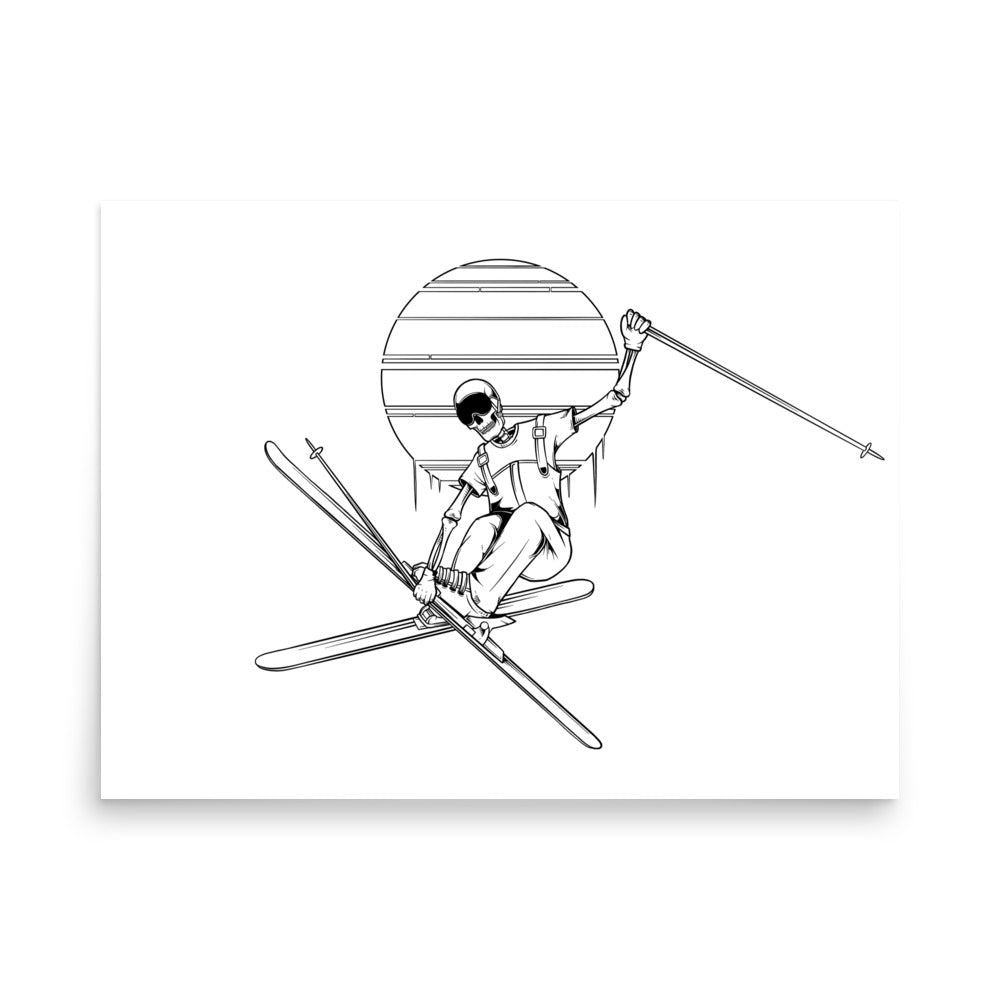 SKELLIES Ski Grab Man Poster - Skeleton Ski grab Line Graphic, Wall Art for Skiing Enthusiasts