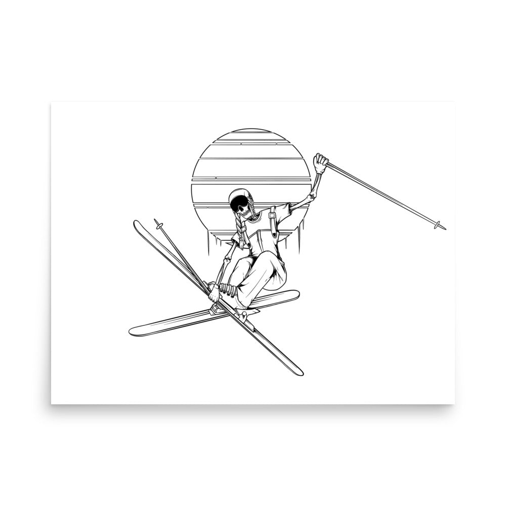 SKELLIES Ski Grab Woman Poster - Skeleton Ski Grab Line Graphic, Wall Art for Skiing Enthusiasts