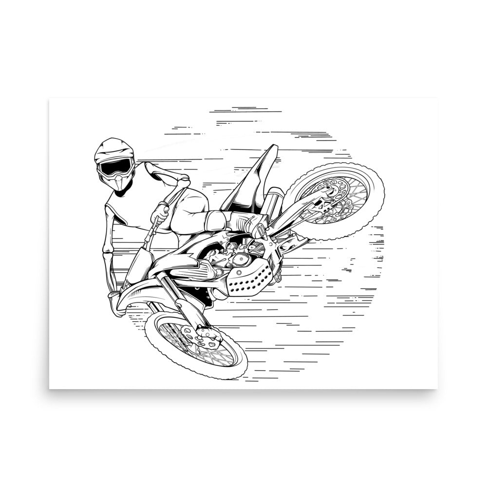 SKELLIES Motocross Man Poster - Skeleton Motocross Line Graphic, Wall Art for Motocross Enthusiasts