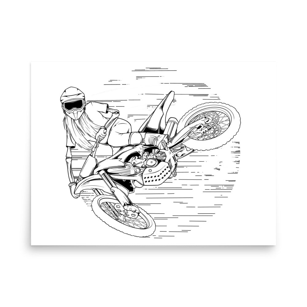 SKELLIES Motocross Woman Poster - Skeleton Motocross Line Graphic, Wall Art for Motocross Enthusiasts