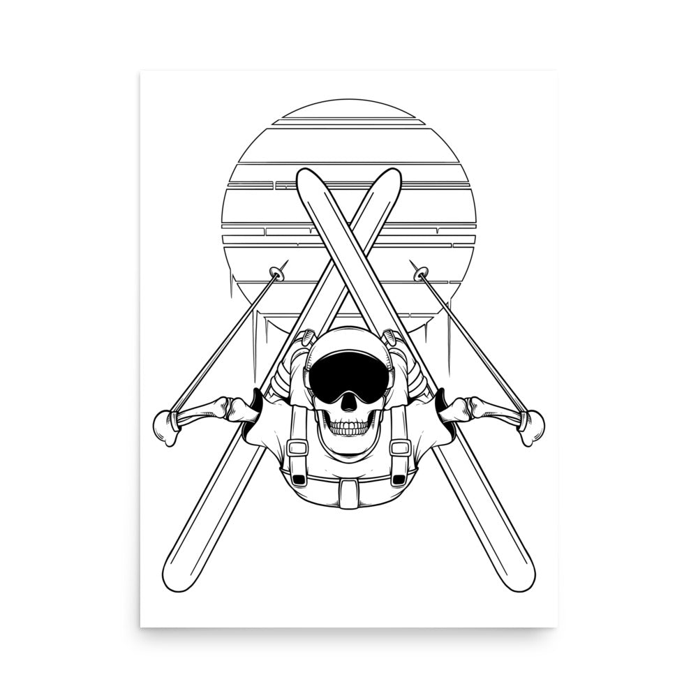 SKELLIES Ski flip Man Poster - Skeleton Skiing Line Graphic, Wall Art for Skiing Enthusiasts