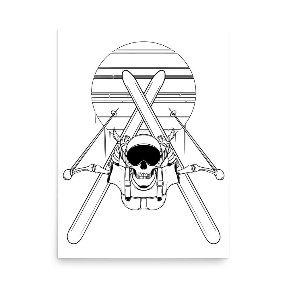 SKELLIES Ski flip Woman Poster - Skeleton Skiing Line Graphic, Wall Art for Skiing Enthusiasts