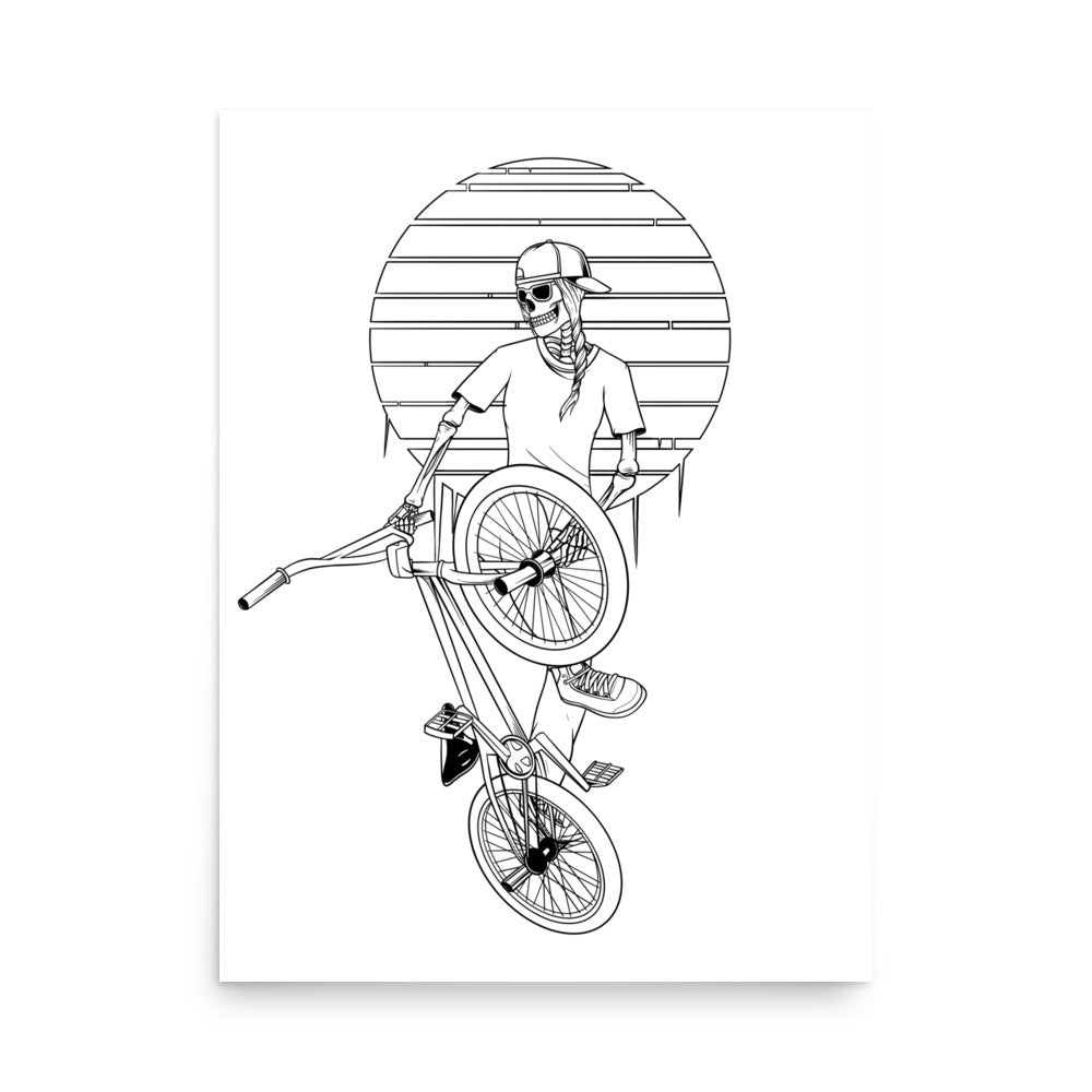 SKELLIES BMX Women Poster - Skeleton BMXing Line Graphic, Wall Art for BMX Enthusiasts