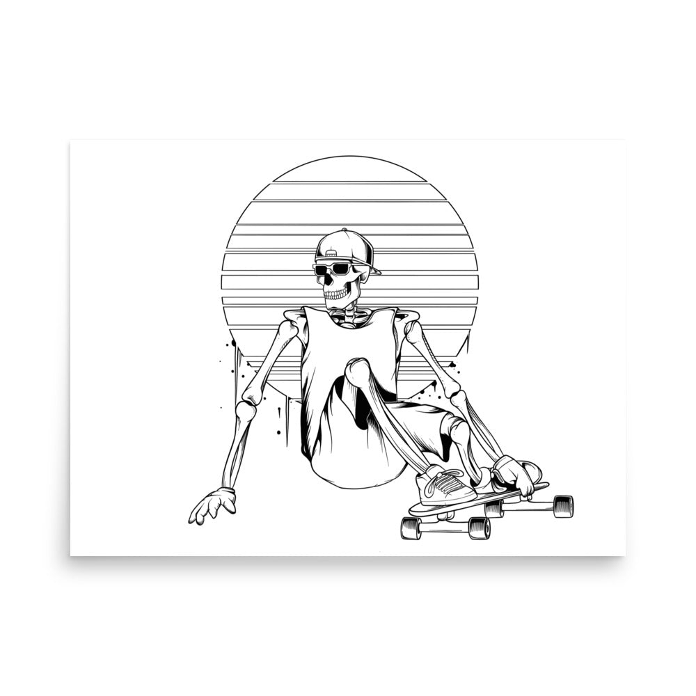 SKELLIES Longboarding Man Poster - Skeleton Longboarding Line Graphic, Wall Art for Longboarding Enthusiasts