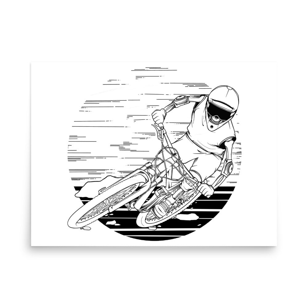 SKELLIES Mountain Biking Man Poster - Skeleton Mountain Biking Line Graphic, Wall Art for Mountain Bike Enthusiasts