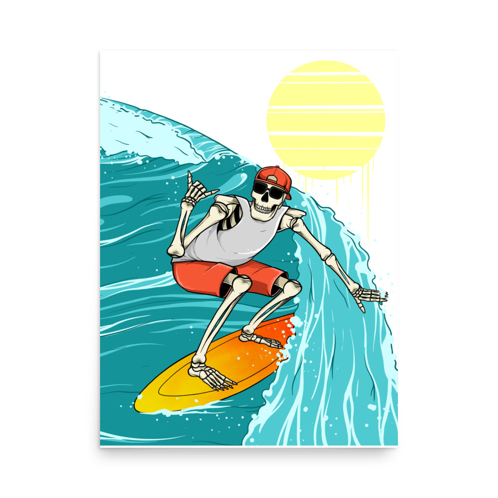 SKELLIES Man Wakesurfing Wave Poster - Skeleton Wakesurfing Graphic, Wall Art for Wakesurfing Enthusiasts