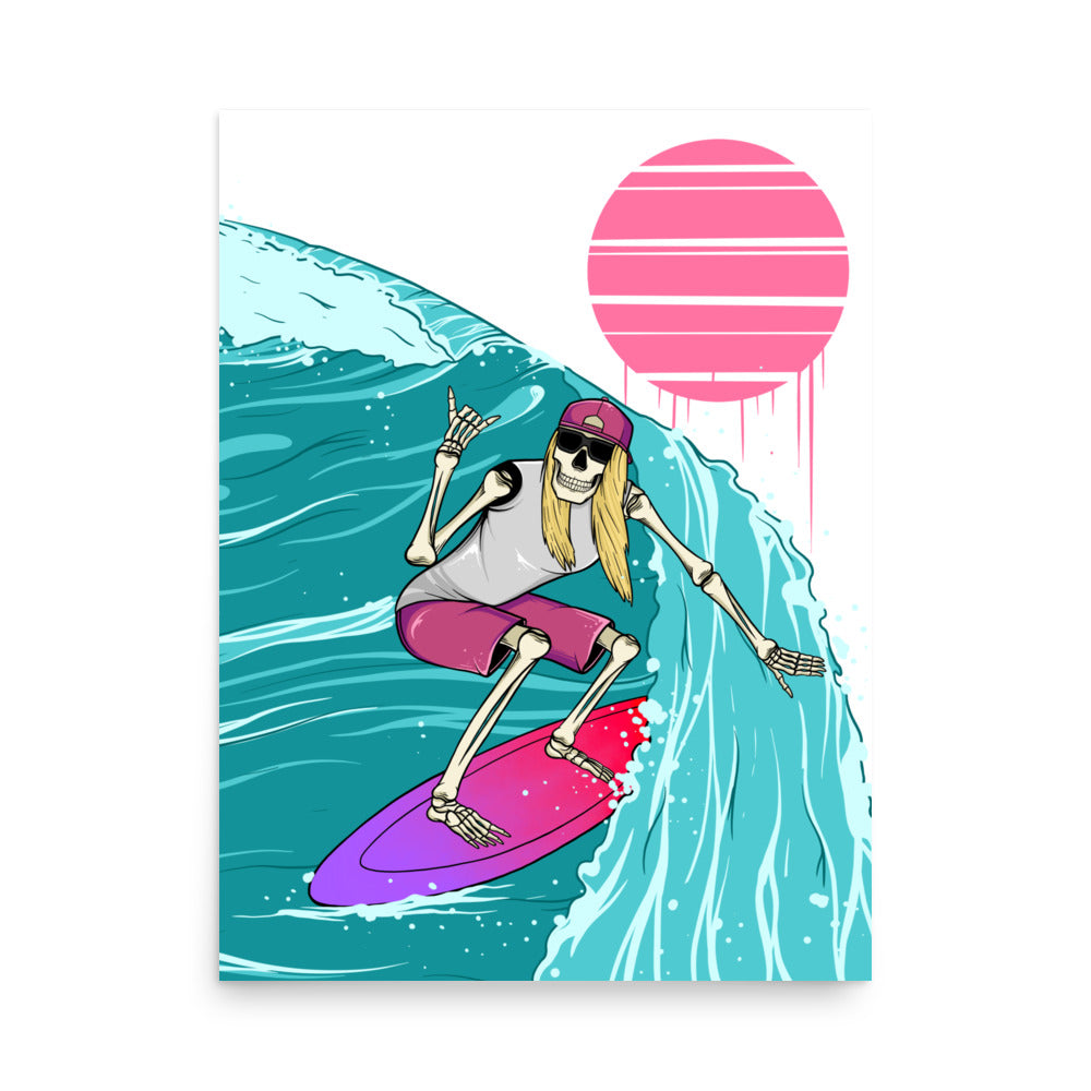 SKELLIES Woman Wakesurfing Wave Poster - Skeleton Wakesurfing Graphic, Wall Art for Wakesurfing Enthusiasts