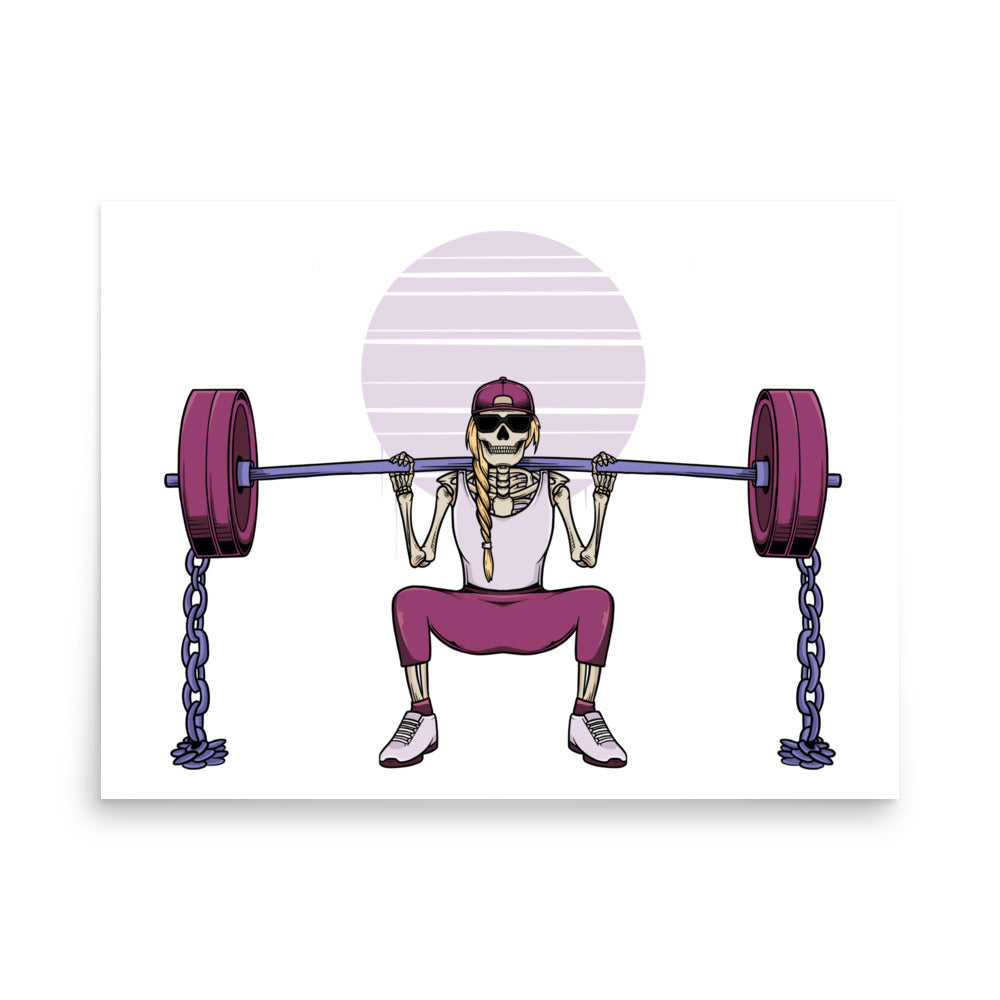 SKELLIES Gym Woman Poster - Skeleton Weightlifting Graphic, Wall Art for Gym Enthusiasts