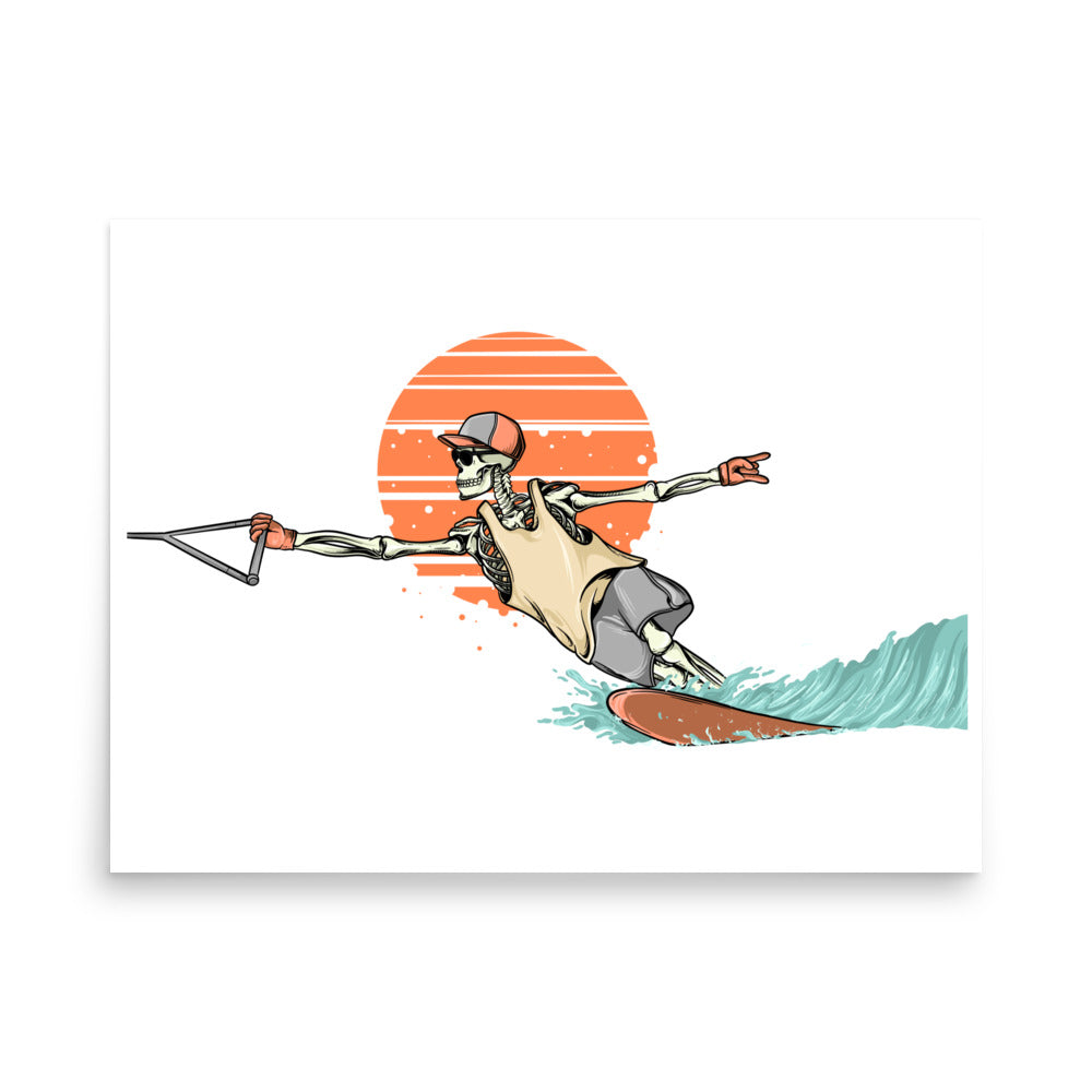 SKELLIES Waterskiing Man Poster - Skeleton Water Ski Cut Graphic, Wall Art for Waterskiing Enthusiasts