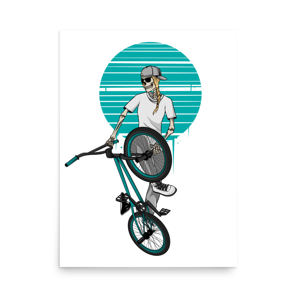 SKELLIES BMX Woman Poster - Skeleton BMXing Graphic, Wall Art for BMX Enthusiasts