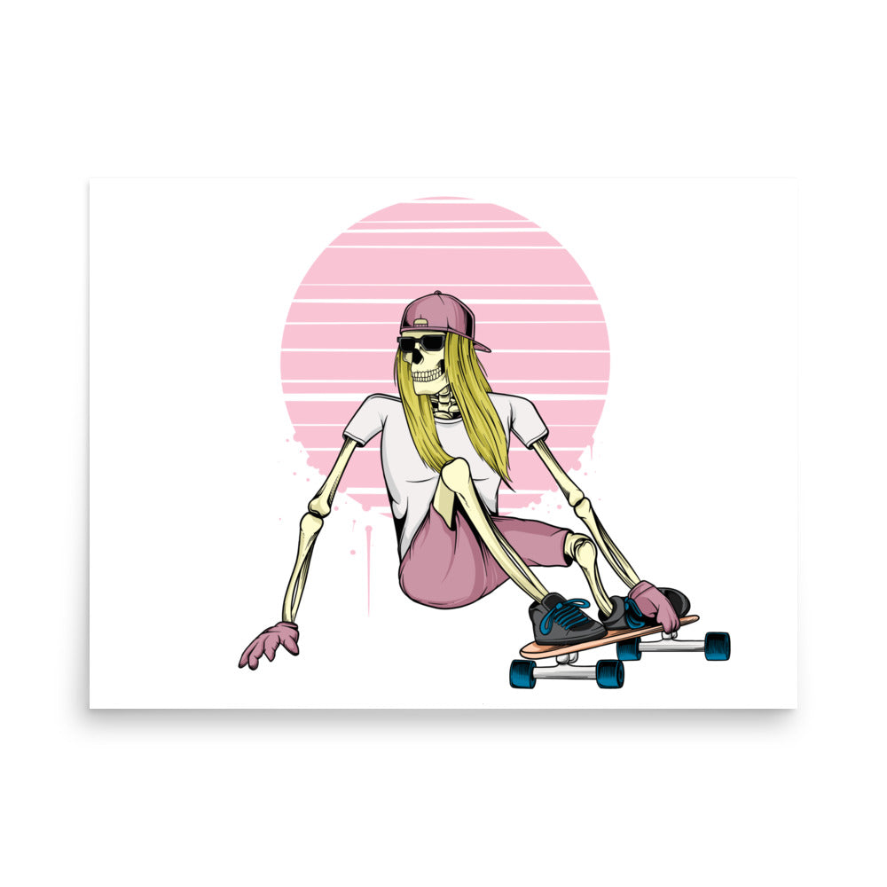 SKELLIES Longboarding woman Poster - Skeleton Longboarding Graphic, Wall Art for Longboarding Enthusiasts