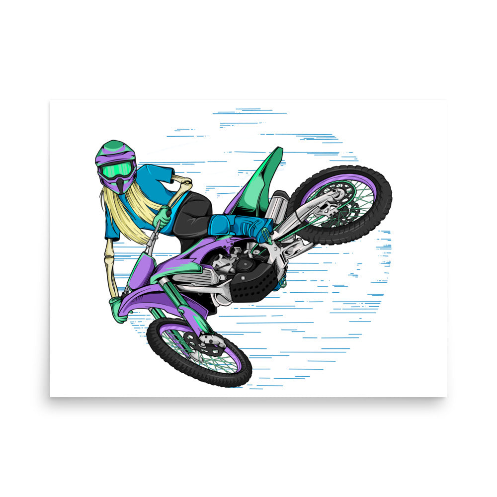 SKELLIES Motocross Woman Poster - Skeleton Motocross Graphic, Wall Art for Motocross Enthusiasts