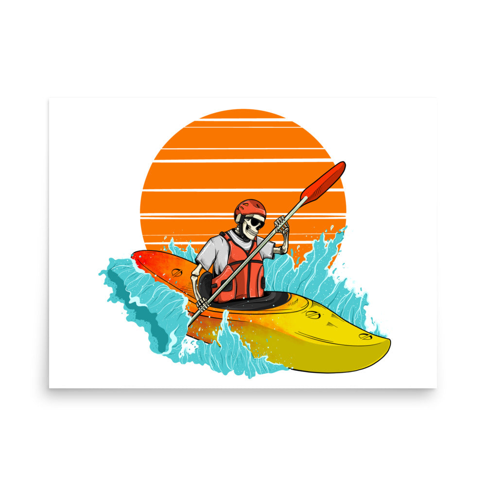 SKELLIES Kayaking Man Poster - Skeleton Kayaking Graphic, Wall Art for Kayaking Enthusiasts