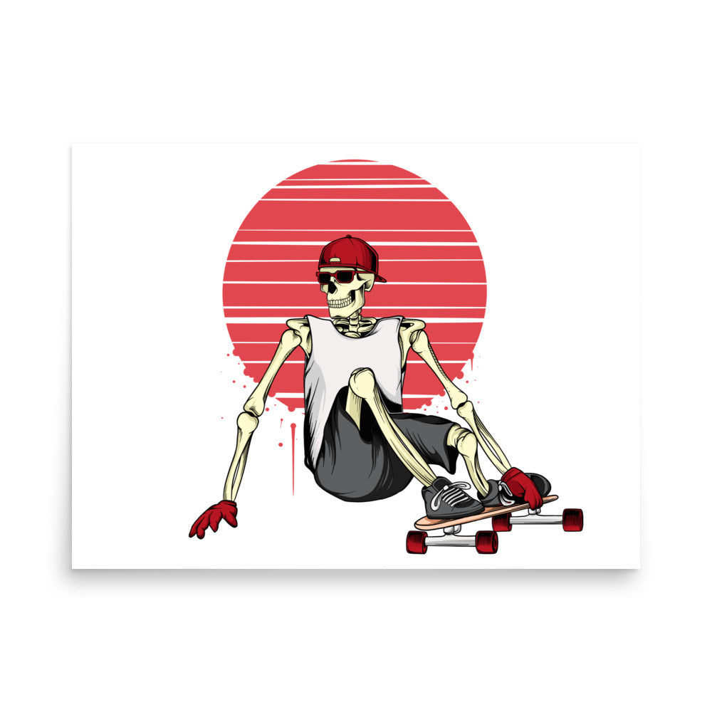 SKELLIES Longboarding Man Poster - Skeleton Longboarding Graphic, Wall Art for Longboarding Enthusiasts