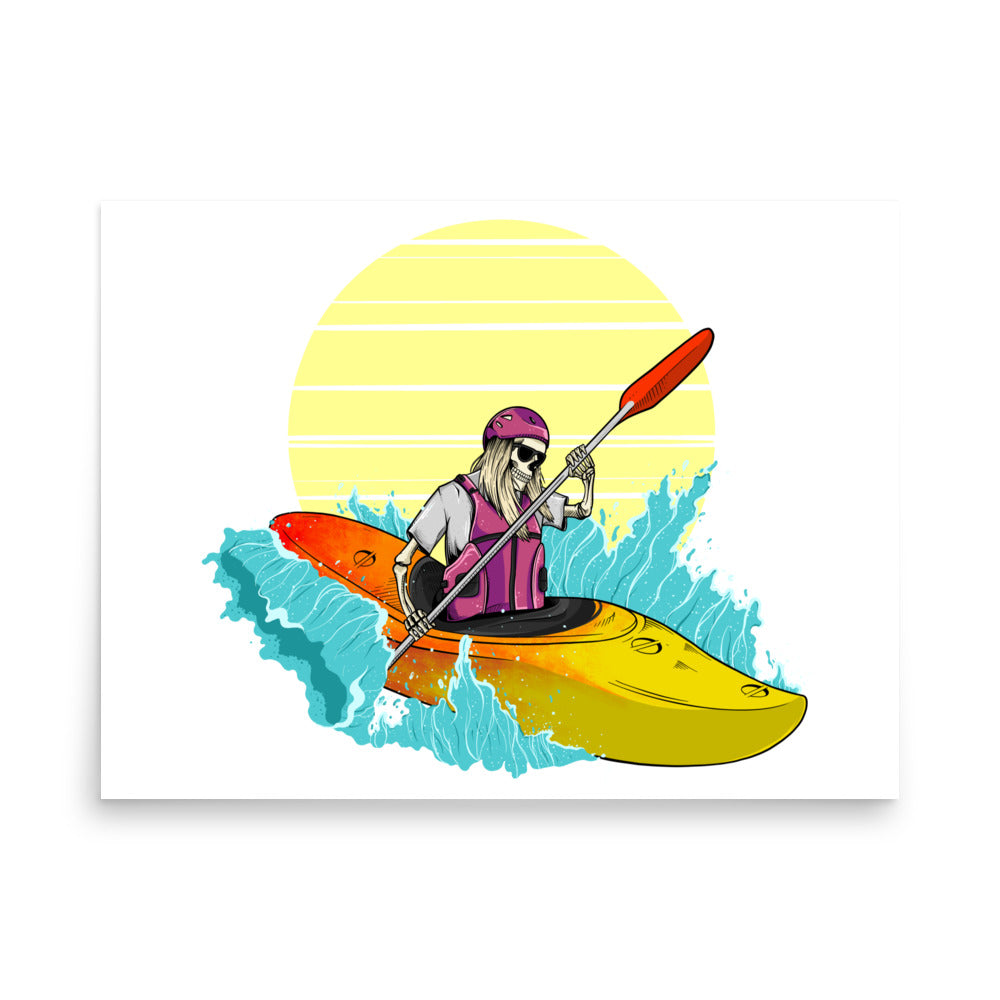 SKELLIES Kayaking Woman Poster - Skeleton Kayaking Graphic, Wall Art for Kayaking Enthusiasts