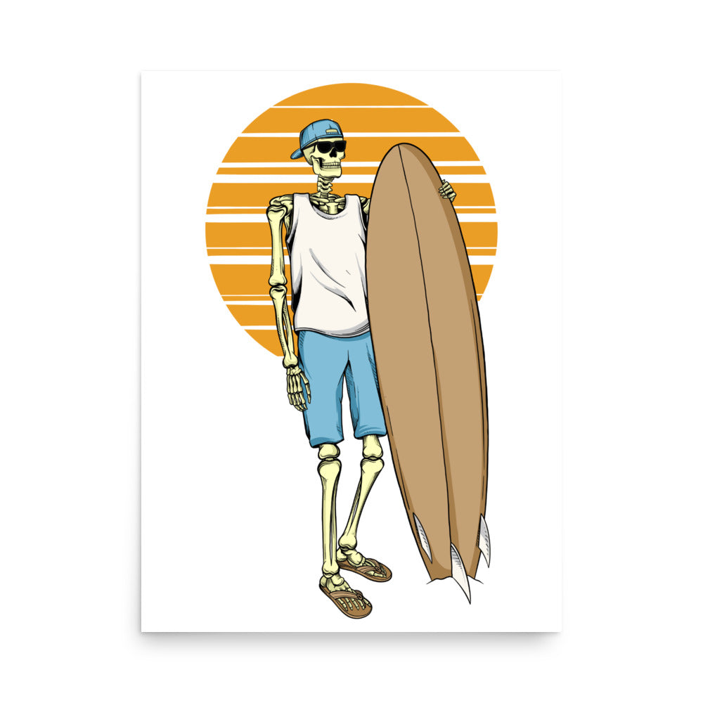 SKELLIES Surfing Man Poster - Skeleton Surfing Graphic, Wall Art for Surfing Enthusiasts