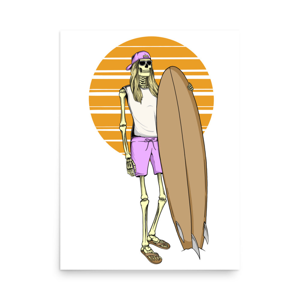 SKELLIES Surfing Woman Poster - Skeleton Surfing Graphic, Wall Art for Surfing Enthusiasts