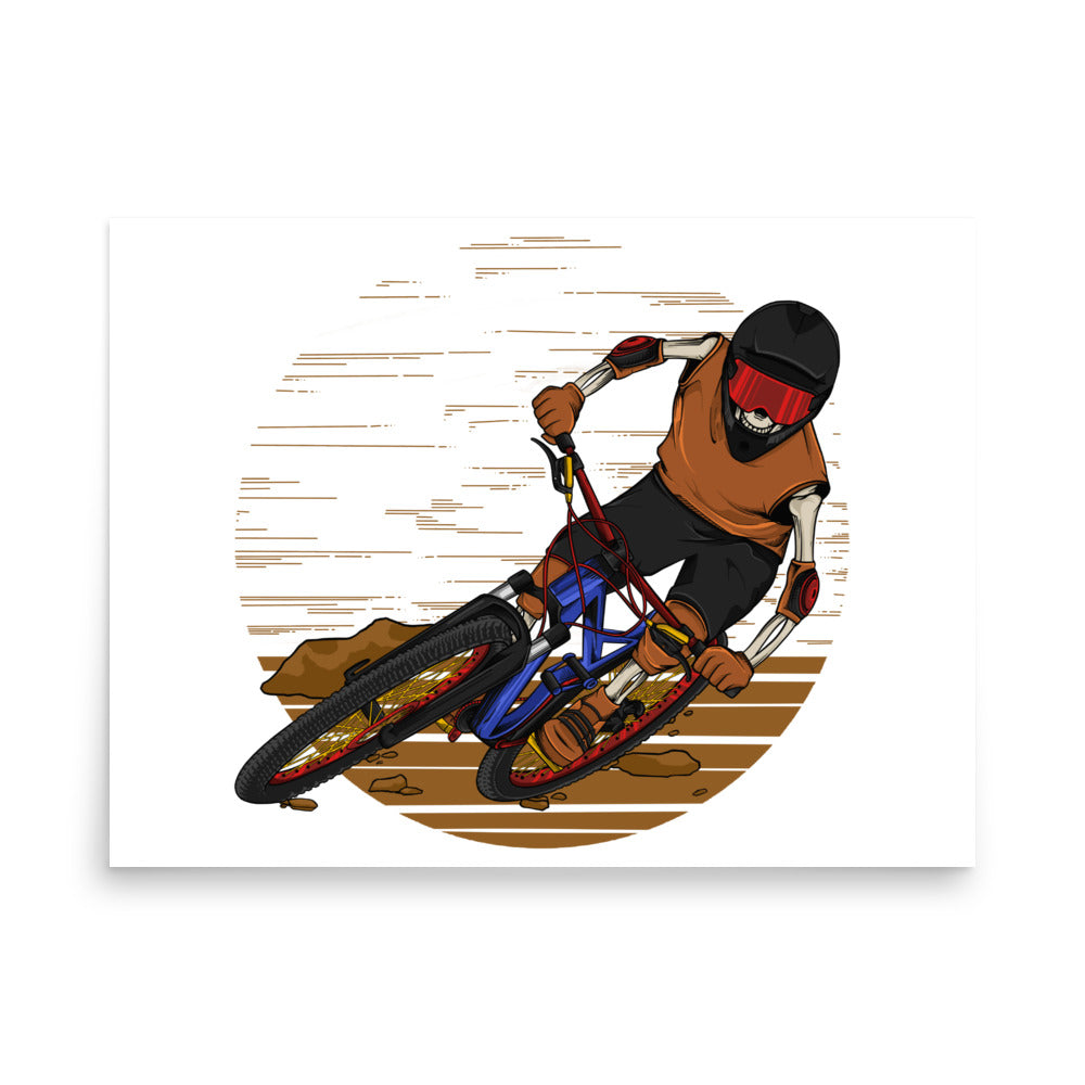 SKELLIES Mountain Biking Man Poster - Skeleton Mountain Biking Graphic, Wall Art for Mountain Bike Enthusiasts