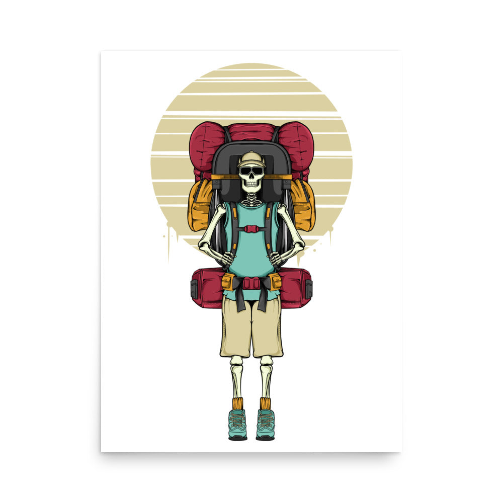 SKELLIES Hiking Man Poster - Skeleton Hiking Graphic, Wall Art for Hiking Enthusiasts