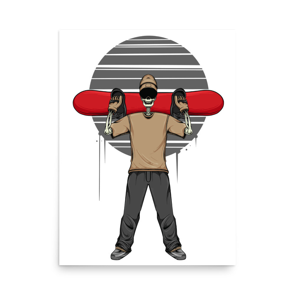 SKELLIES Snowboarding Man Poster - Skeleton Snowboarding Graphic, Wall Art for Snowboarding Enthusiasts