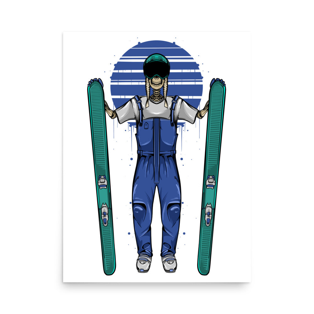 SKELLIES Skiing Woman Poster - Skeleton Skiing Graphic, Wall Art for Skiing Enthusiasts